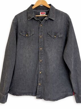 Wrangler Black Denim Snap Button Shirt – Size 2XL 🤠